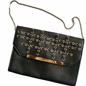 Brown Leather Mini Bag with Gold Metal Detail